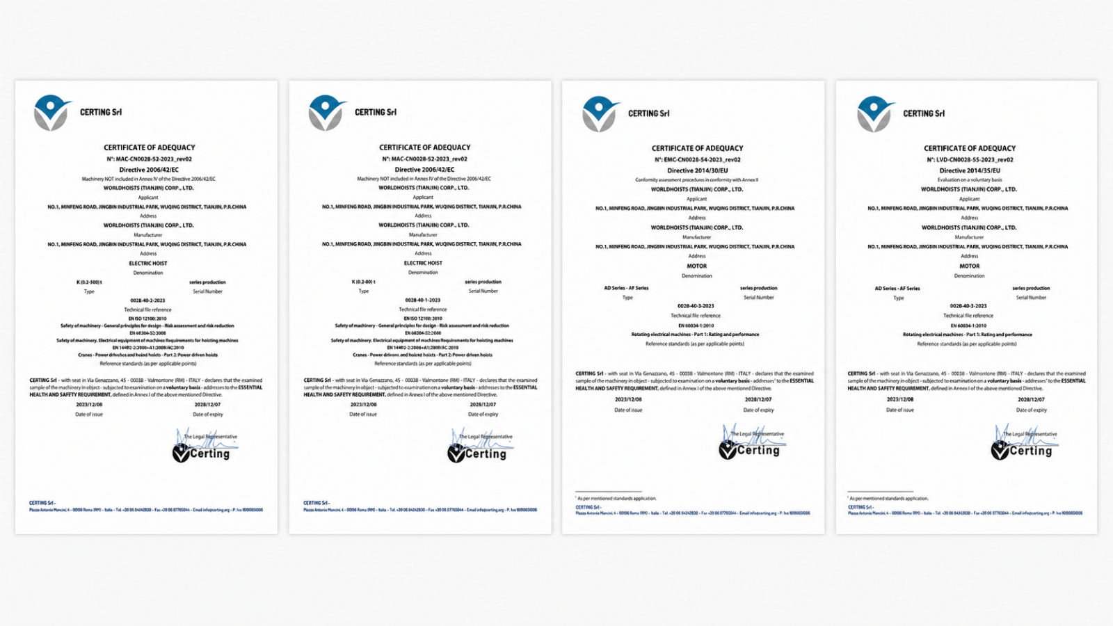 CE Certificates-WorldHoists 11.14.03