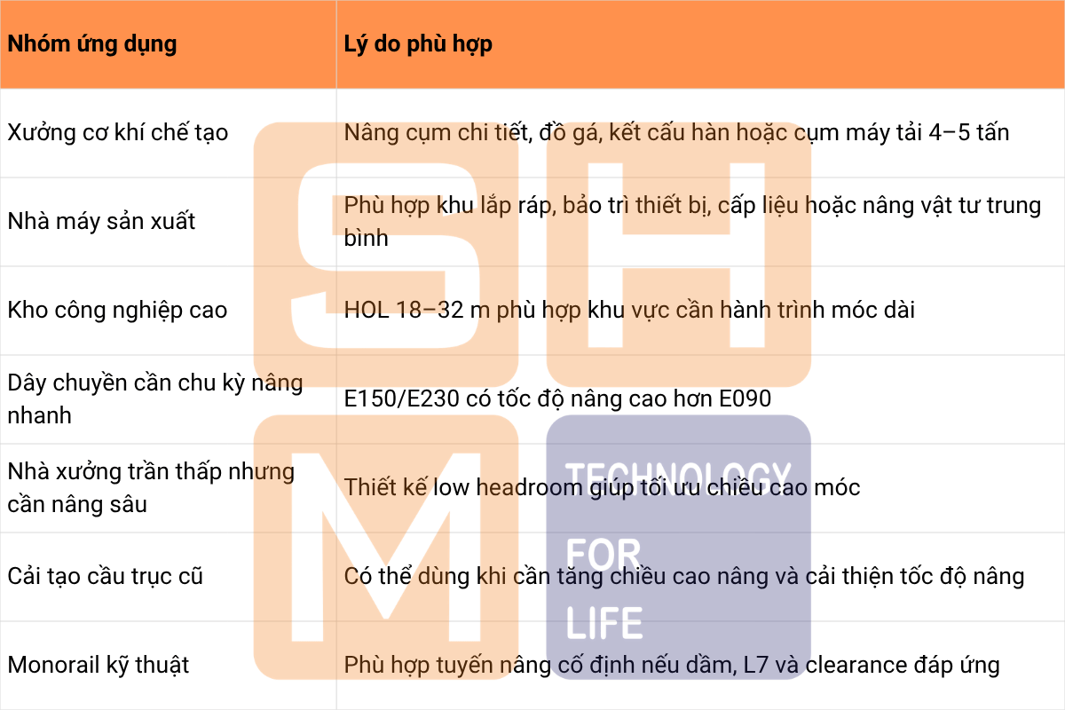 Ứng dụng phù hợp tại Việt Nam - World Hoist KNH4102-E150 và E230