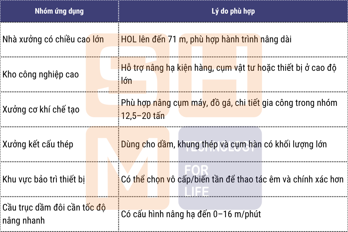 Ứng dụng phù hợp tại Việt Nam - pa lăng dầm đôi WorldHoists KNK6202-1.1