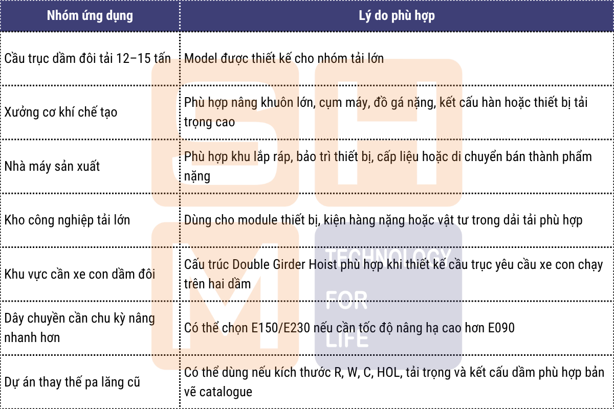 Ứng dụng phù hợp tại Việt Nam - pa lăng dầm đôi WorldHoists KNH4106