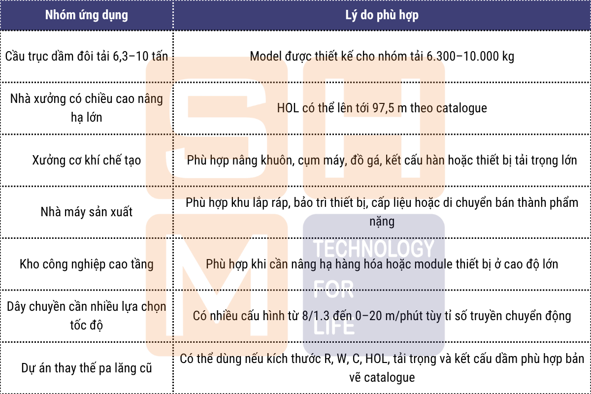 Ứng dụng phù hợp tại Việt Nam - pa lăng dầm đôi WorldHoists KNK5102