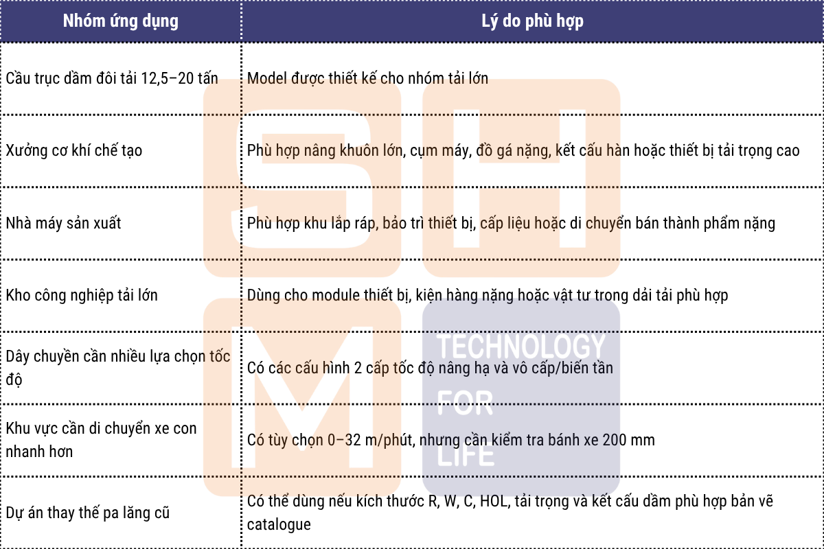 Ứng dụng phù hợp tại Việt Nam - pa lăng dầm đôi WorldHoists KNK5104
