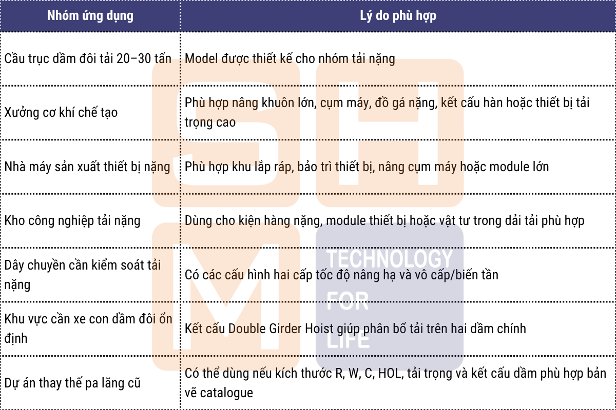 Ứng dụng phù hợp tại Việt Nam - pa lăng dầm đôi WorldHoists KNK5106