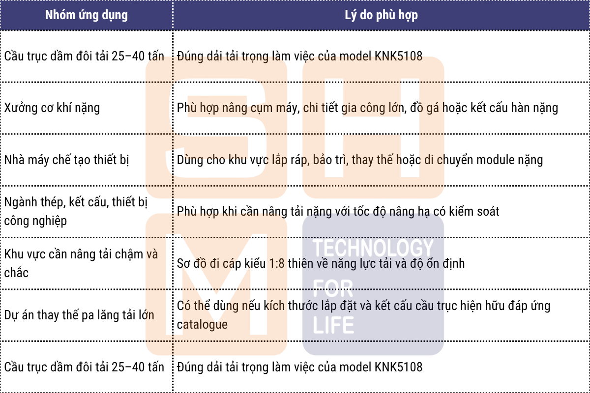 Ứng dụng phù hợp tại Việt Nam - pa lăng dầm đôi WorldHoists KNK5108