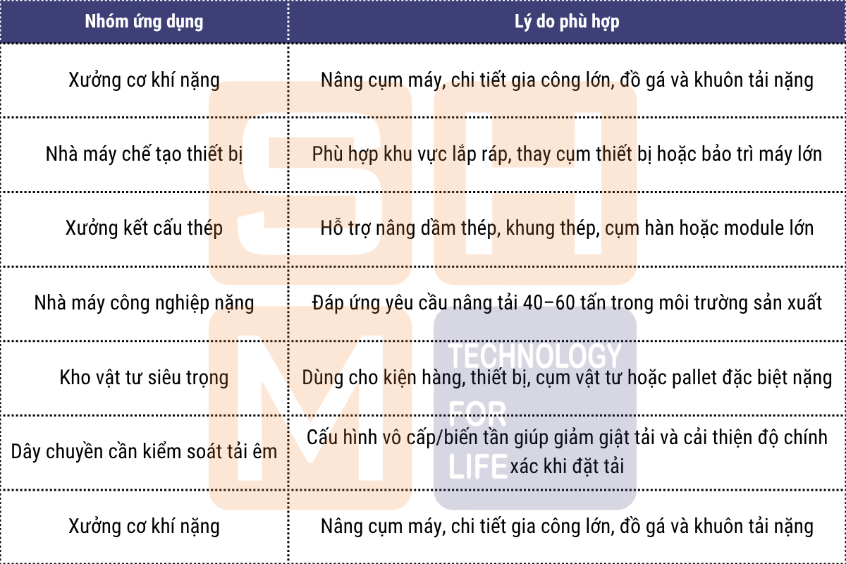 Ứng dụng phù hợp tại Việt Nam - pa lăng dầm đôi WorldHoists KNK6206