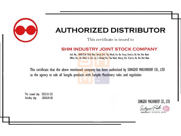 giấy chứng nhận đối tác do Sungdo cấp cho SHM