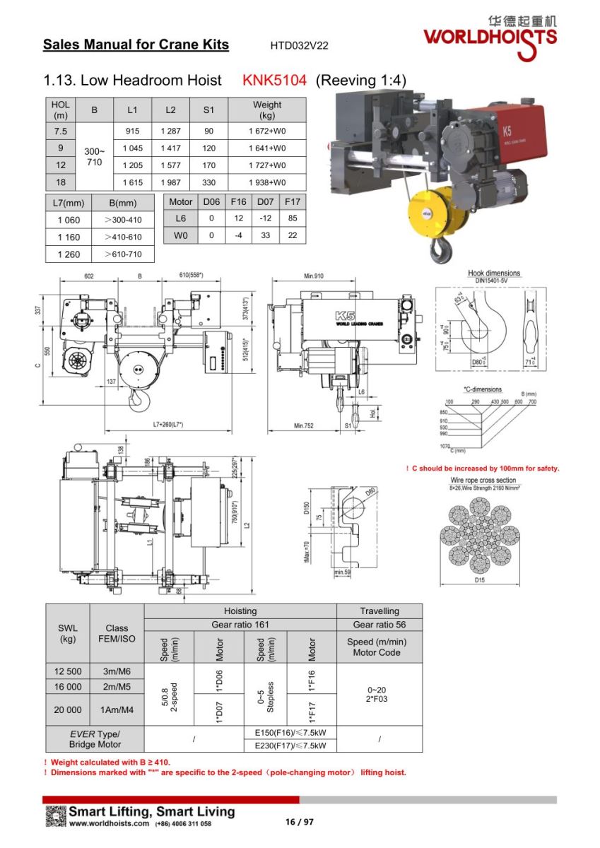 WorldHoist KNK5104 pa lăng tiết kiệm chiều cao nâng hạ