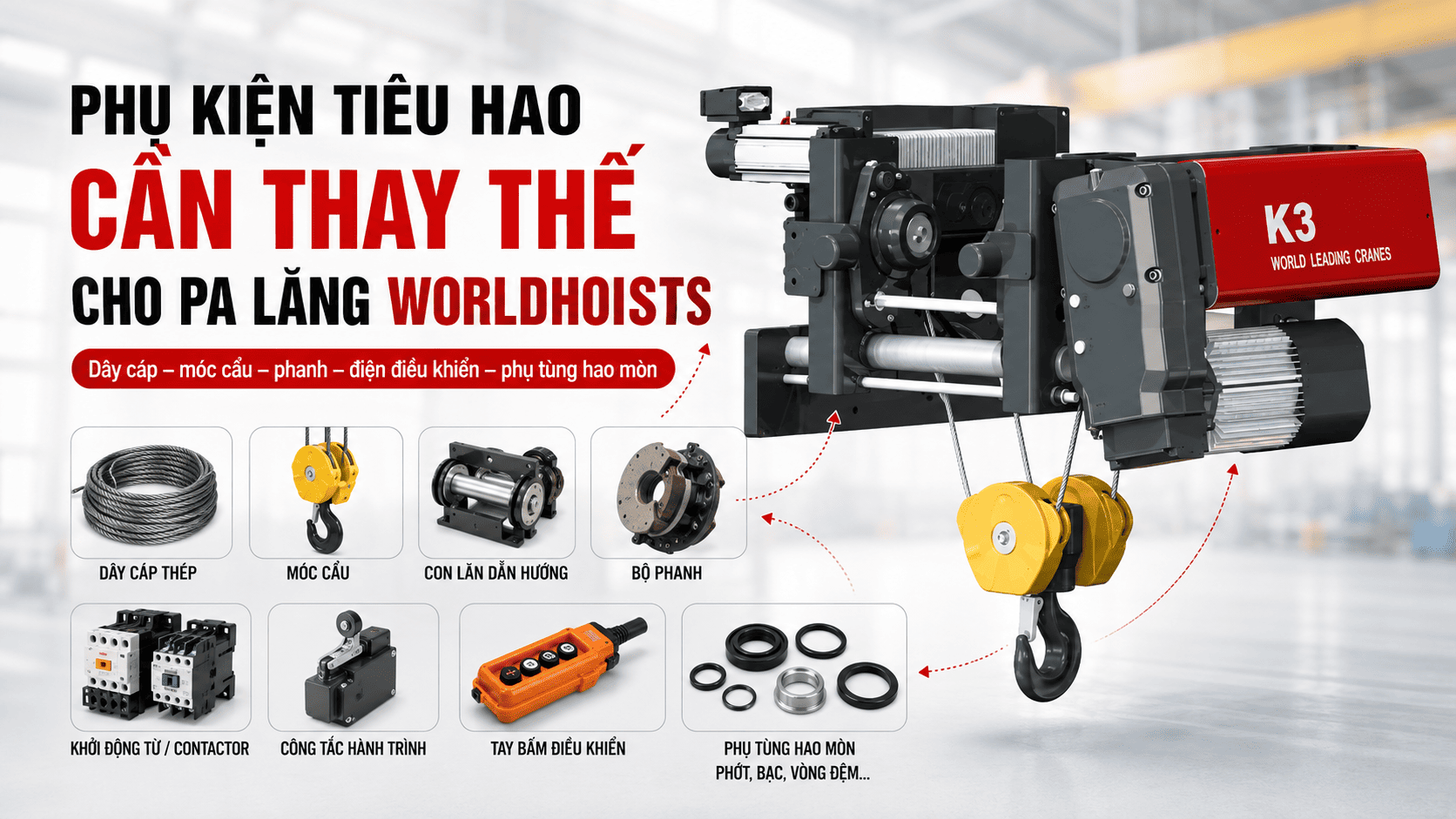 Phụ kiện tiêu hao cần thay thế pa lăng WorldHoists